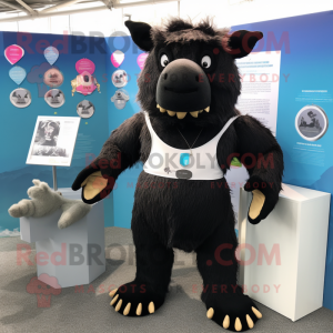 Black Woolly Rhinoceros mascot costume character dressed with a One-Piece Swimsuit and Coin purses