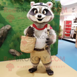 Beige Raccoon mascot costume character dressed with a Cargo Shorts and Clutch bags