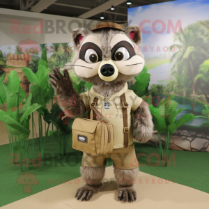 Beige Raccoon mascot costume character dressed with a Cargo Shorts and Clutch bags