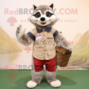 Beige Raccoon mascot costume character dressed with a Cargo Shorts and Clutch bags