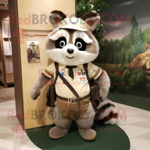 Beige Raccoon mascot costume character dressed with a Cargo Shorts and Clutch bags