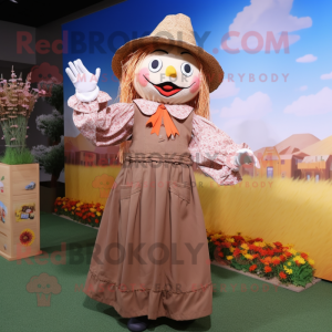 nan Scarecrow mascot costume character dressed with a Shift Dress and Shawls