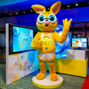 Yellow Wild Rabbit mascot costume character dressed with a Bikini and Digital watches