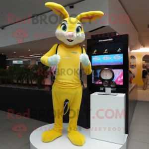 Yellow Wild Rabbit mascot costume character dressed with a Bikini and Digital watches
