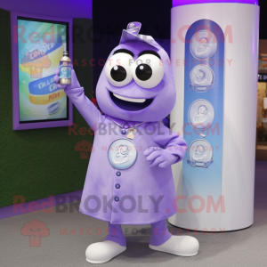 Lavender Soda Can mascot costume character dressed with a Coat and Digital watches