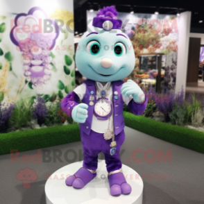 Lavender Bracelet mascot costume character dressed with a Waistcoat and Bracelet watches