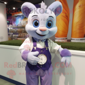 Lavender Bracelet mascot costume character dressed with a Waistcoat and Bracelet watches