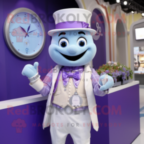 Lavender Bracelet mascot costume character dressed with a Waistcoat and Bracelet watches