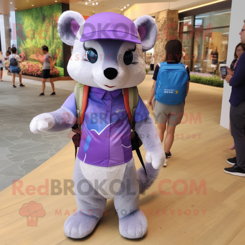 Lavender Marten mascot costume character dressed with a Bermuda Shorts and Backpacks Lavender Marten mascot costume character dressed with a Bermuda Shorts and Backpacks