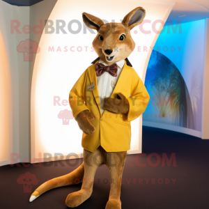 Gold Kangaroo mascot costume character dressed with a Waistcoat and Cufflinks