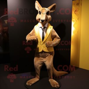 Gold Kangaroo mascot costume character dressed with a Waistcoat and Cufflinks