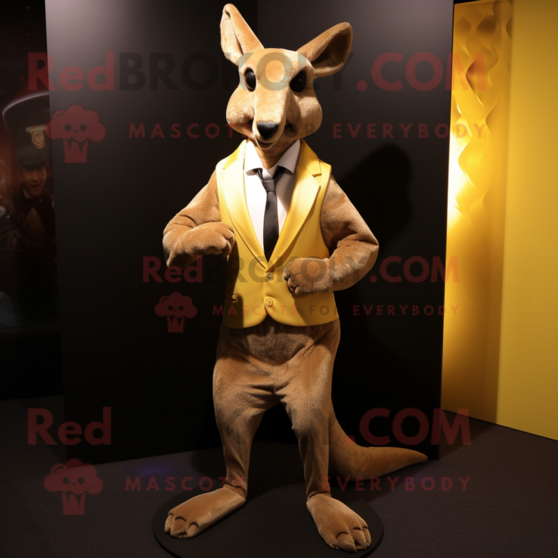 Gold Kangaroo mascot costume character dressed with a Waistcoat and Cufflinks Gold Kangaroo mascot costume character dressed with a Waistcoat and Cufflinks