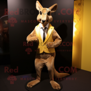 Gold Kangaroo mascot costume character dressed with a Waistcoat and Cufflinks