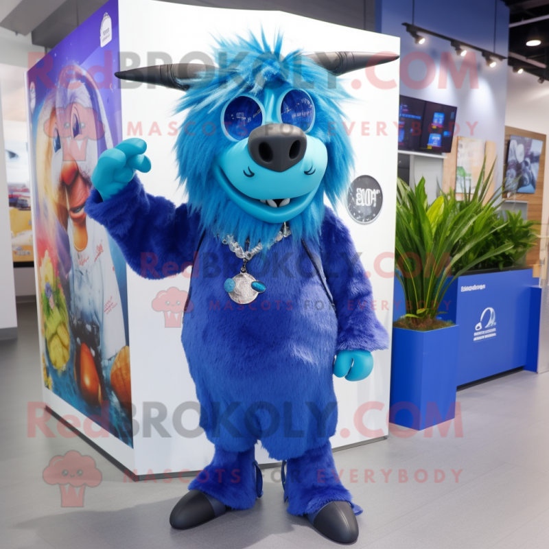 Blue Buffalo mascot costume character dressed with a Playsuit and Earrings