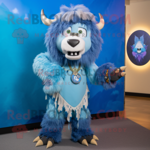 Blue Buffalo mascot costume character dressed with a Playsuit and Earrings