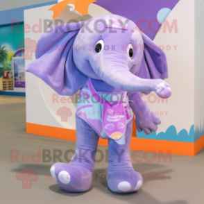 Lavender Elephant mascot costume character dressed with a One-Piece Swimsuit and Scarf clips