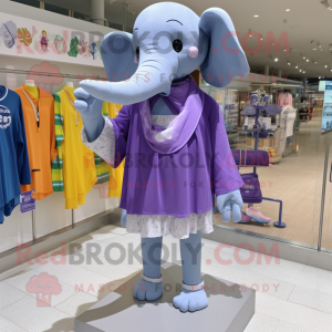 Lavender Elephant mascot costume character dressed with a One-Piece Swimsuit and Scarf clips