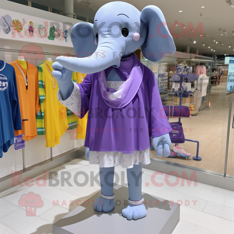 Lavender Elephant mascot costume character dressed with a One-Piece Swimsuit and Scarf clips