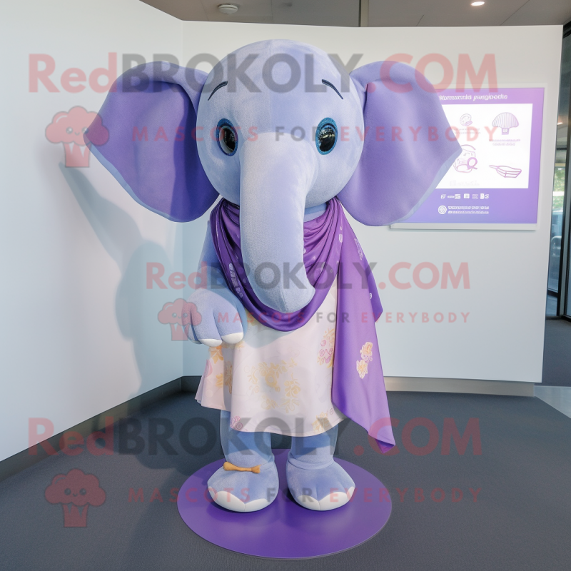 Lavender Elephant mascot costume character dressed with a One-Piece Swimsuit and Scarf clips Lavender Elephant mascot costume character dressed with a One-Piece Swimsuit and Scarf clips