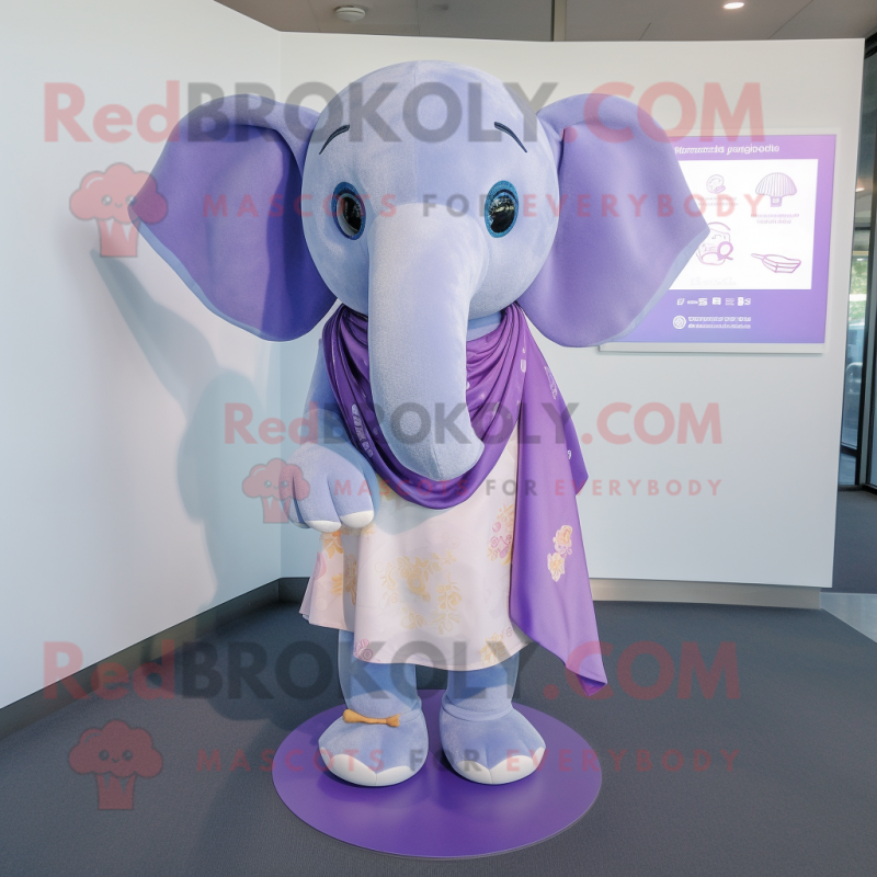 Lavender Elephant mascot costume character dressed with a One-Piece Swimsuit and Scarf clips