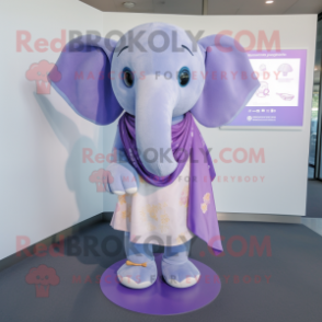 Lavender Elephant mascot costume character dressed with a One-Piece Swimsuit and Scarf clips