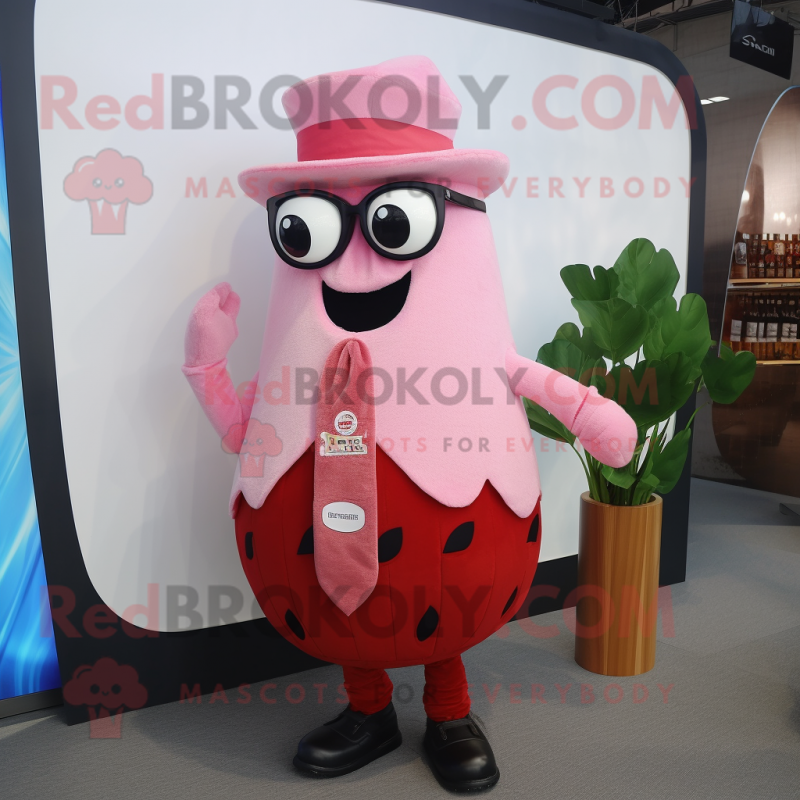 Pink Pepper mascot costume character dressed with a Vest and Ties Pink Pepper mascot costume character dressed with a Vest and Ties