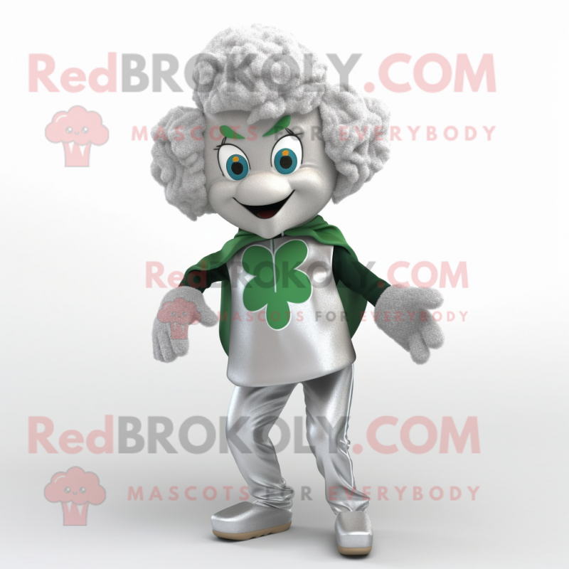 Silver Four Leaf Clover mascot costume character dressed with a Trousers and Scarf clips