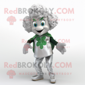 Silver Four Leaf Clover mascot costume character dressed with a Trousers and Scarf clips
