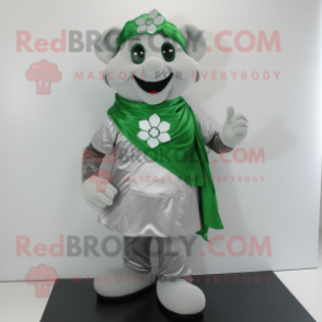 Silver Four Leaf Clover mascot costume character dressed with a Trousers and Scarf clips
