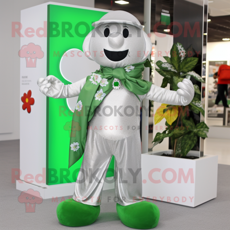 Silver Four Leaf Clover mascot costume character dressed with a Trousers and Scarf clips