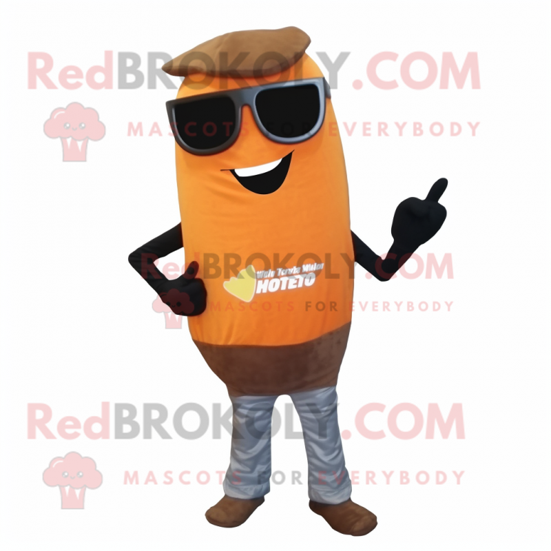 Brown Squash mascot costume character dressed with a Skinny Jeans and Sunglasses Brown Squash mascot costume character dressed with a Skinny Jeans and Sunglasses