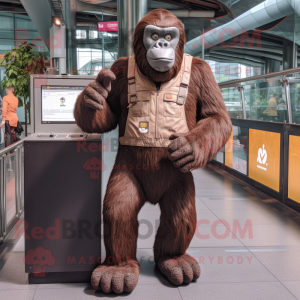 Brown Gorilla mascot costume character dressed with a Dungarees and Cufflinks