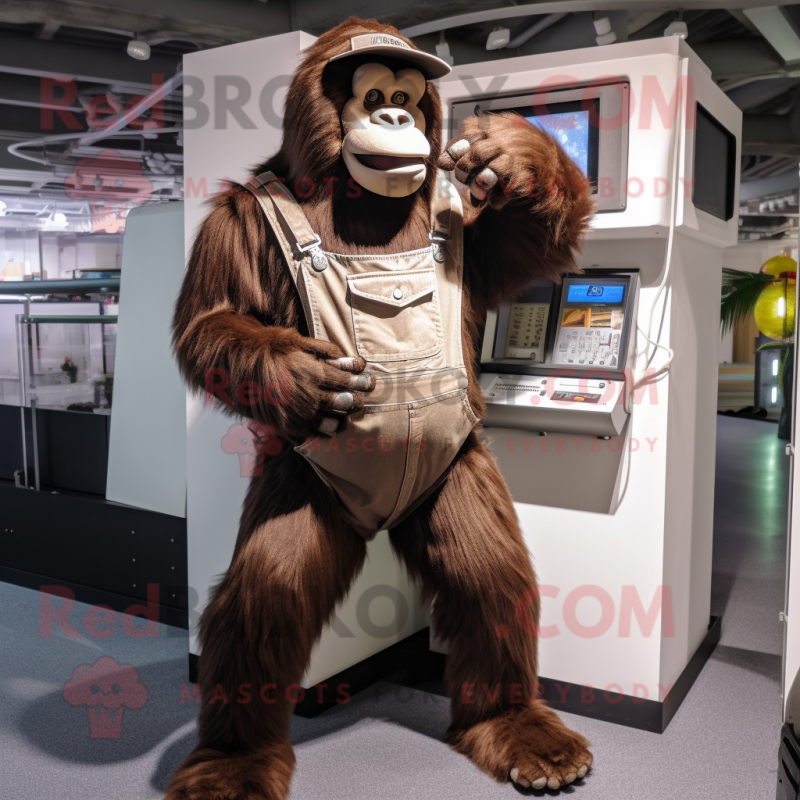 Brown Gorilla mascot costume character dressed with a Dungarees and Cufflinks