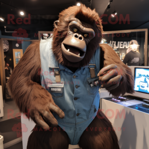Brown Gorilla mascot costume character dressed with a Dungarees and Cufflinks