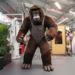 Brown Gorilla mascot costume character dressed with a Dungarees and Cufflinks