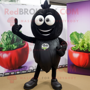 Black Beet mascot costume character dressed with a Skinny Jeans and Cufflinks