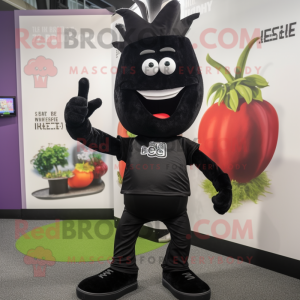 Black Beet mascot costume character dressed with a Skinny Jeans and Cufflinks