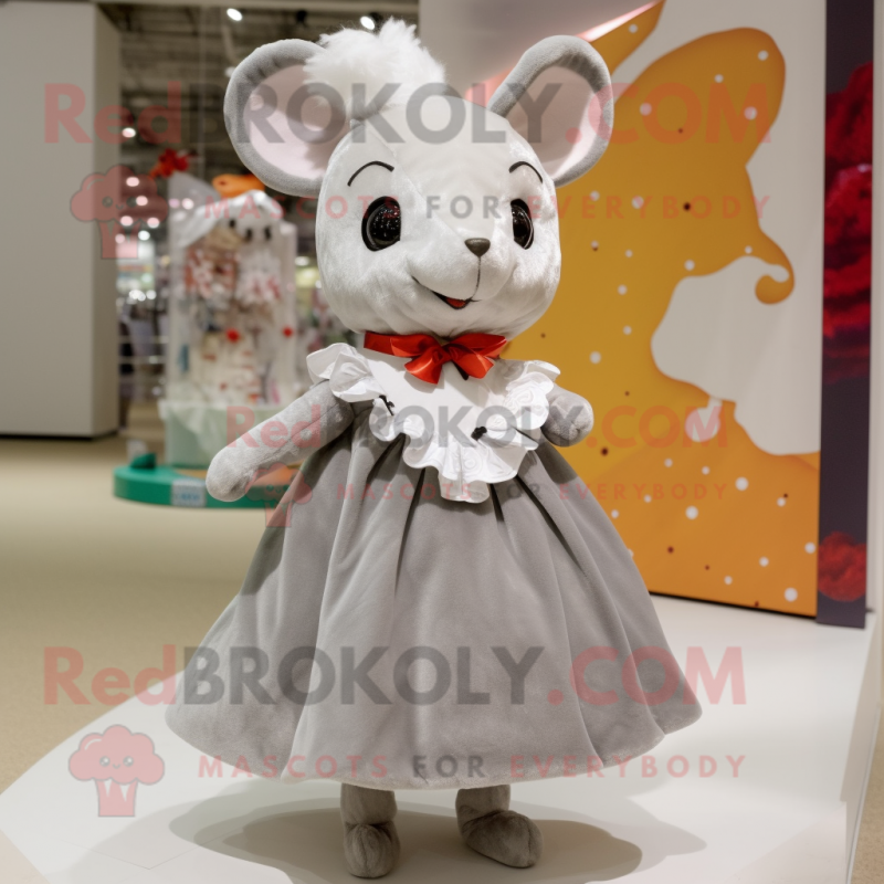 Gray Ermine mascot costume character dressed with a Dress and Cummerbunds