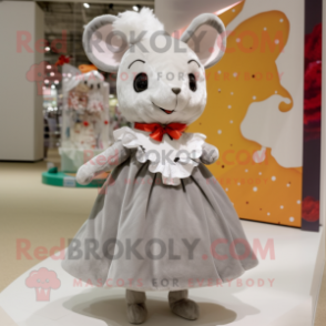 Gray Ermine mascot costume character dressed with a Dress and Cummerbunds