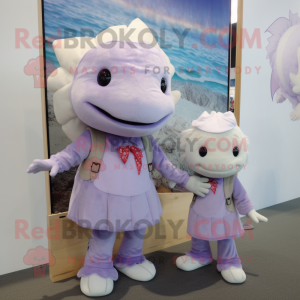 Lavender Axolotls mascot costume character dressed with a Blouse and Shoe laces