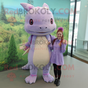 Lavender Axolotls mascot costume character dressed with a Blouse and Shoe laces