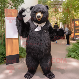 Black Sloth Bear mascot costume character dressed with a Mini Dress and Pocket squares