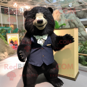 Black Sloth Bear mascot costume character dressed with a Mini Dress and Pocket squares