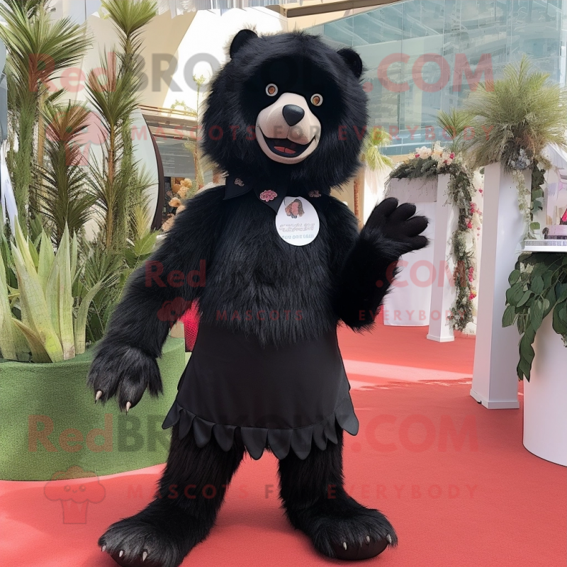 Black Sloth Bear mascot costume character dressed with a Mini Dress and Pocket squares Black Sloth Bear mascot costume character dressed with a Mini Dress and Pocket squares