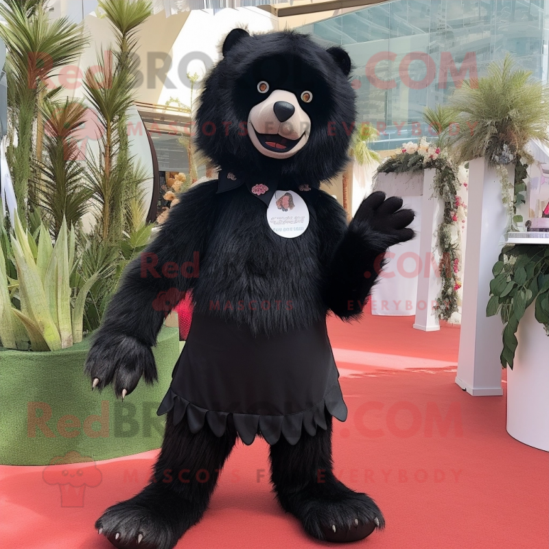 Black Sloth Bear mascot costume character dressed with a Mini Dress and Pocket squares