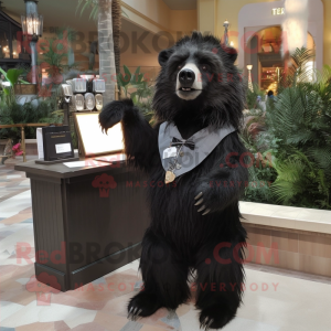 Black Sloth Bear mascot costume character dressed with a Mini Dress and Pocket squares