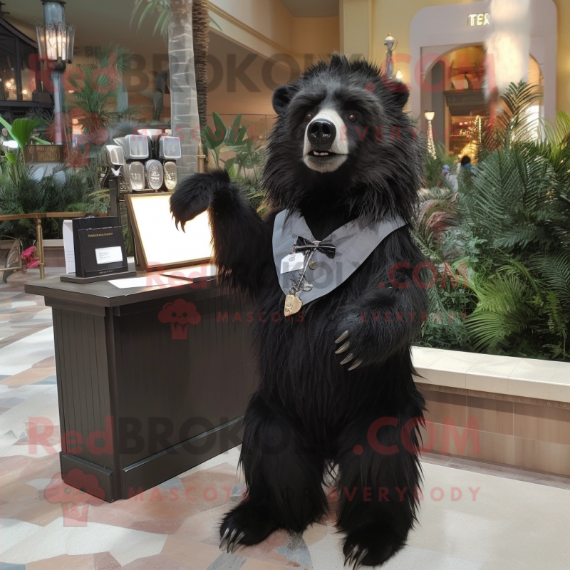 Black Sloth Bear mascot costume character dressed with a Mini Dress and Pocket squares Black Sloth Bear mascot costume character dressed with a Mini Dress and Pocket squares