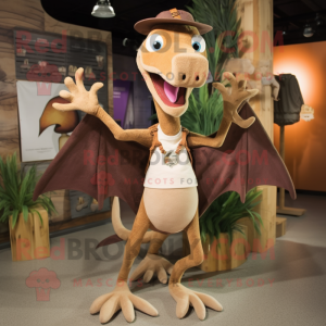 Brown Pterodactyl mascot costume character dressed with a Henley Shirt and Shoe laces
