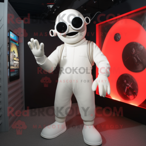 White Cyclops mascot costume character dressed with a Jumpsuit and Eyeglasses