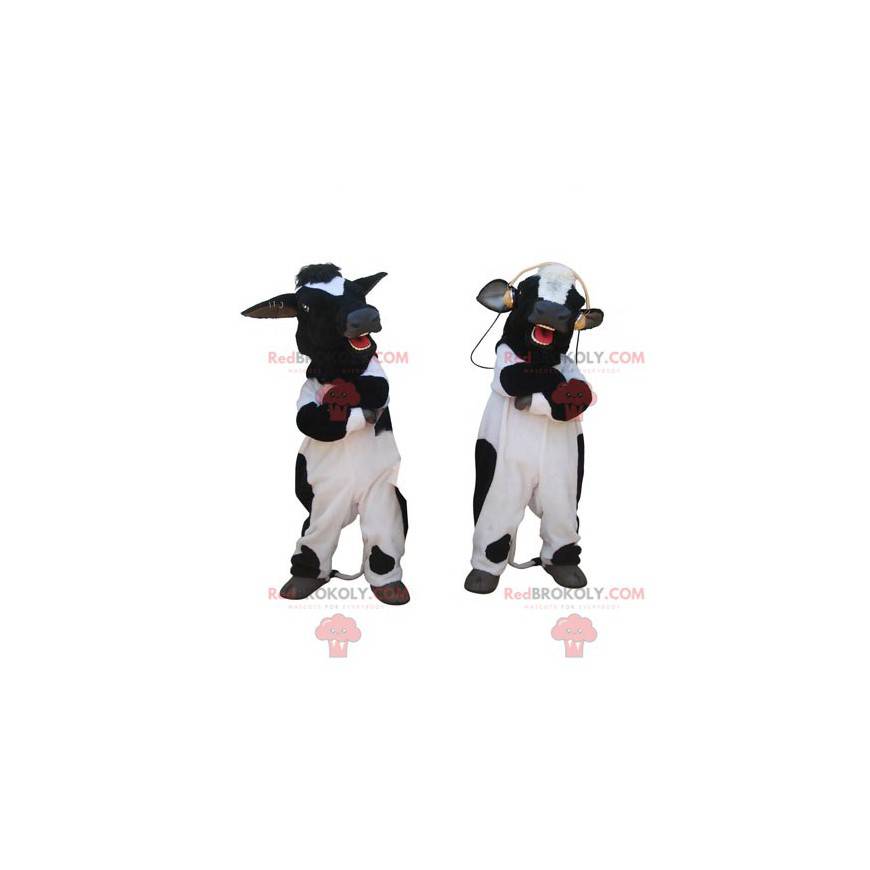 2 mascotes vacas gigantes pretas e brancas - Redbrokoly.com